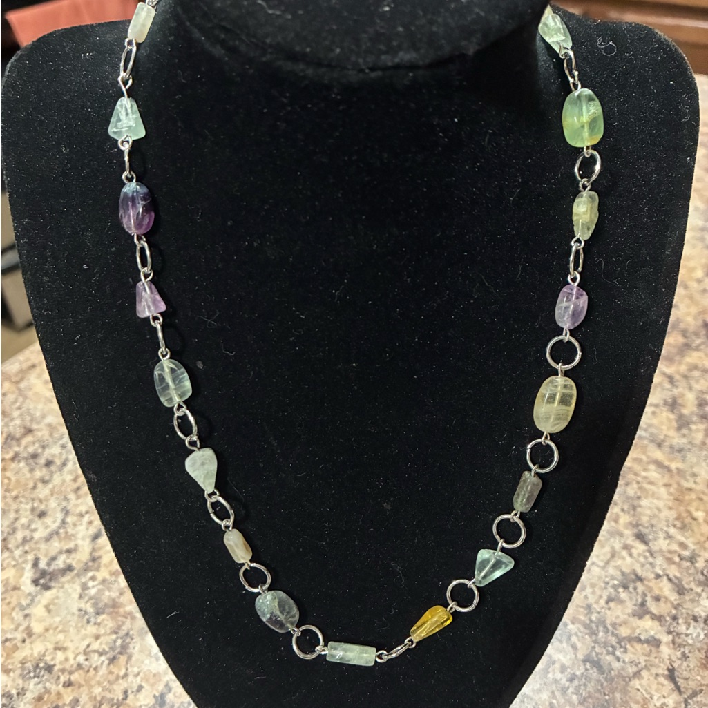 Chic Multicolor Gemstone Necklace With Silver Accents